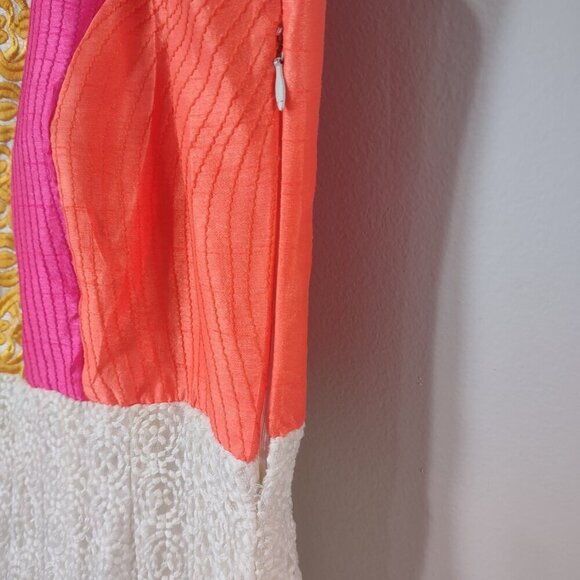 Women's Pink Orange White Embroidered Long Anarkani - Picture 6 of 8